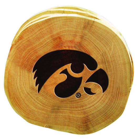 University of Iowa 4Pk Wood Cut Coaster